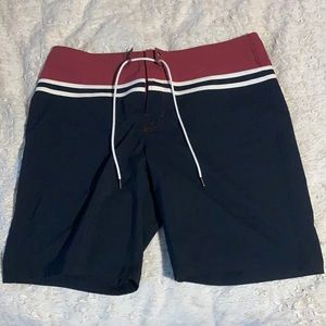 Abercrombie & Fitch men’s red and blue swim trunks